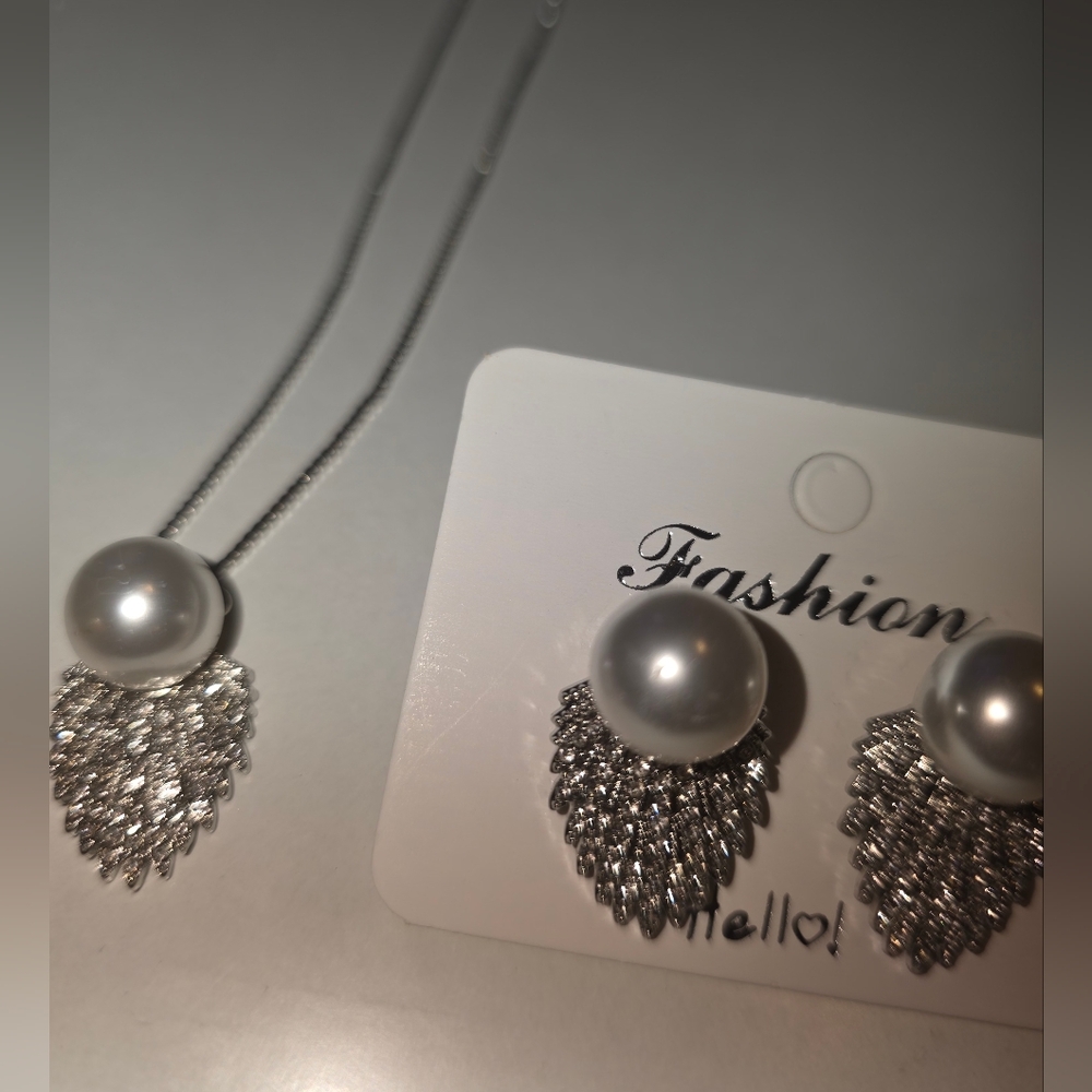 4 For $20 Jewelry Silver and White Pearl Necklace, Earrings and Ring Set - Picture 3 of 3